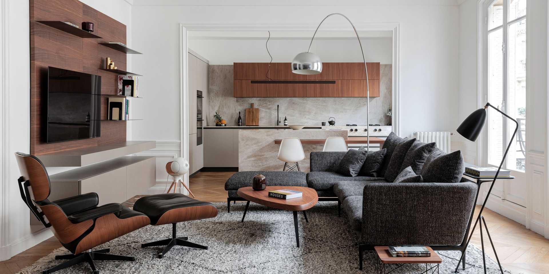 Architecture d'intérieur du salon d'un appartement haussmannien à Paris